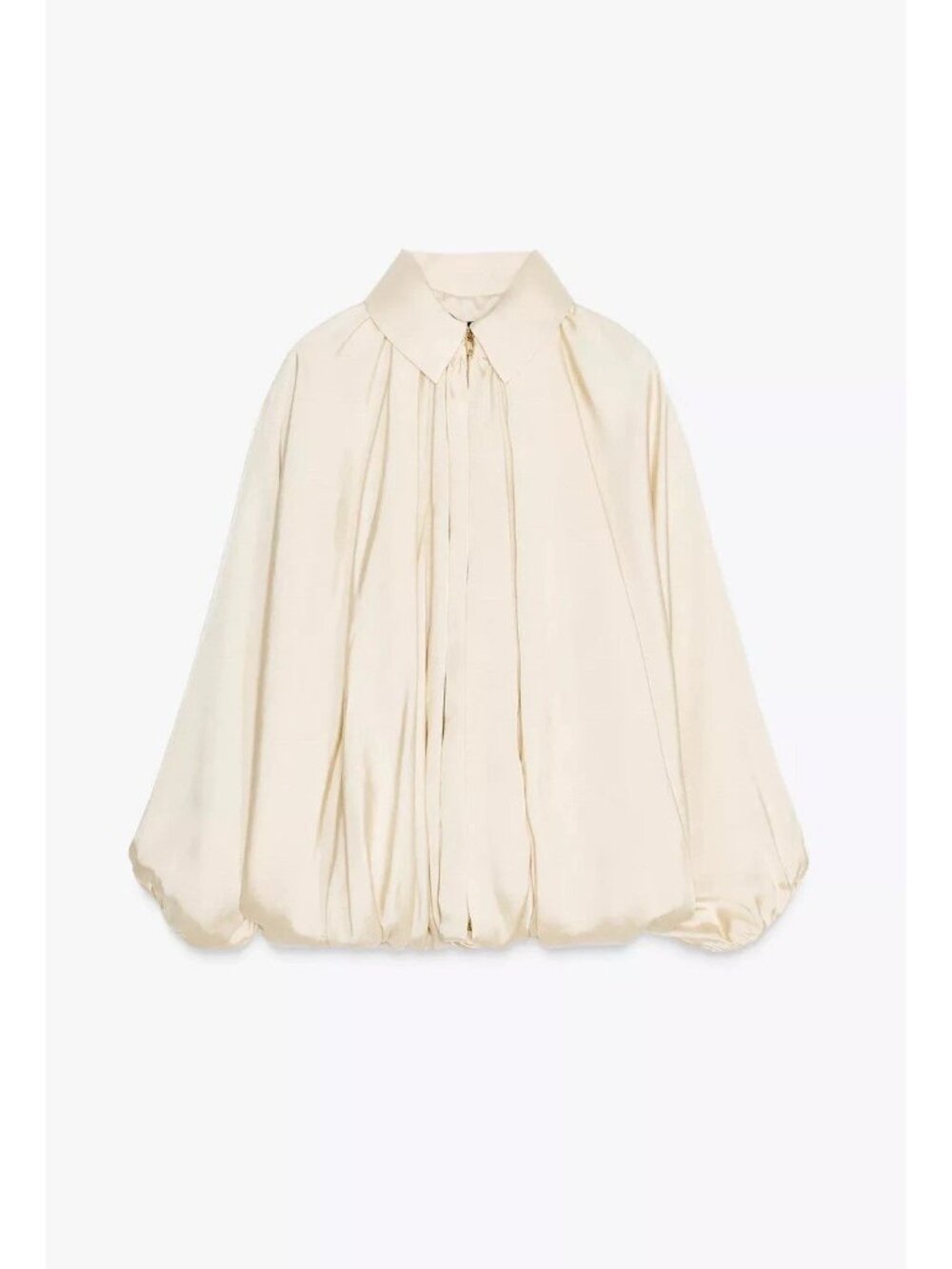 Zara Womens Puffed Bomber Jacket Satin Medium Ecru Voluminous 2814/404 NWOT - Picture 4 of 14